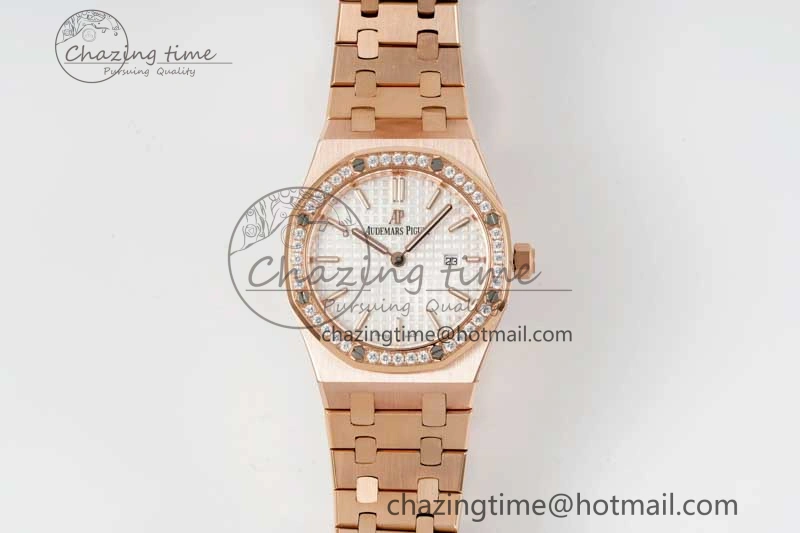 BestValue Royal Oak 33mm Ladies RG 8F Best Edition White Dial Diamonds Bezel on RG Bracelet Quartz 10256