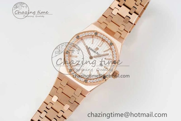 BestValue Royal Oak 33mm Ladies RG 8F Best Edition White Dial Diamonds Bezel on RG Bracelet Quartz 10256