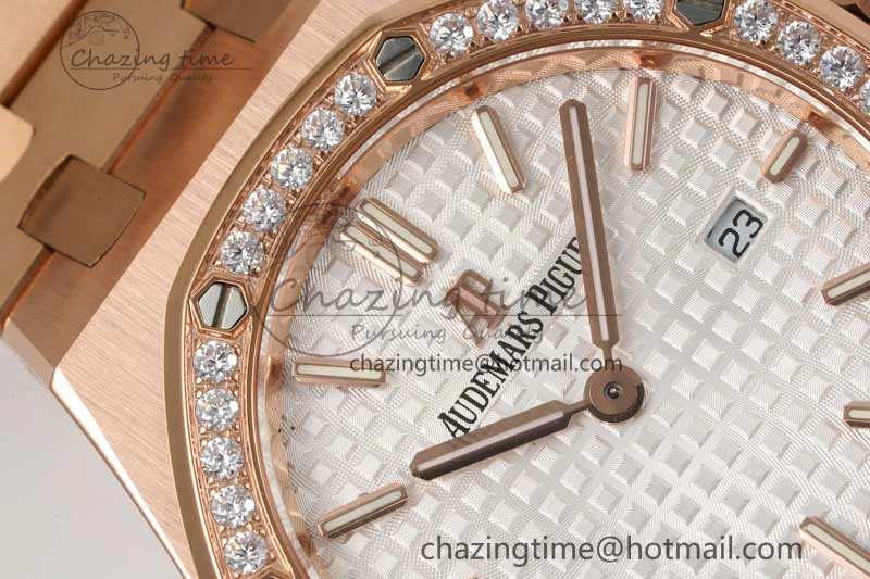 BestValue Royal Oak 33mm Ladies RG 8F Best Edition White Dial Diamonds Bezel on RG Bracelet Quartz 10256