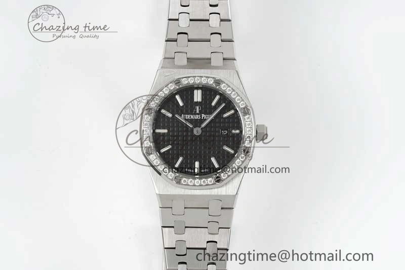 Thermal Royal Oak 33mm Ladies SS 8F Best Edition Black Dial Diamonds Bezel on SS Bracelet Quartz 10251