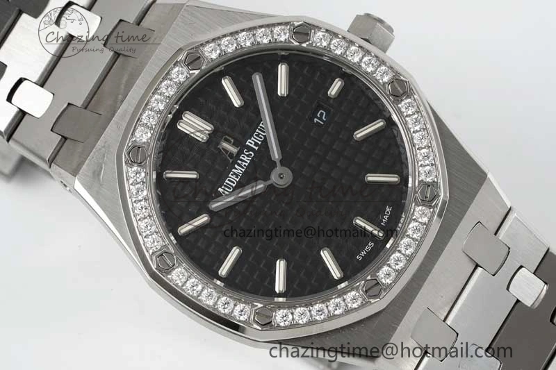 Thermal Royal Oak 33mm Ladies SS 8F Best Edition Black Dial Diamonds Bezel on SS Bracelet Quartz 10251