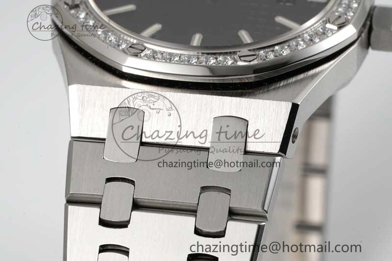 Thermal Royal Oak 33mm Ladies SS 8F Best Edition Black Dial Diamonds Bezel on SS Bracelet Quartz 10251