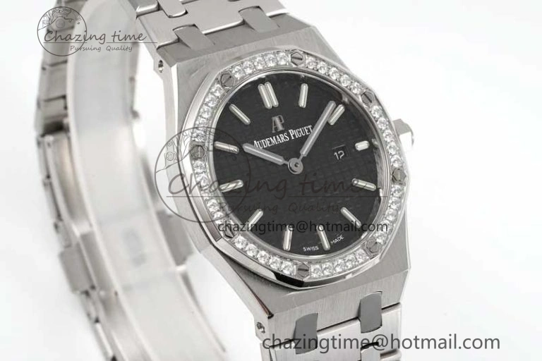 Thermal Royal Oak 33mm Ladies SS 8F Best Edition Black Dial Diamonds Bezel on SS Bracelet Quartz 10251