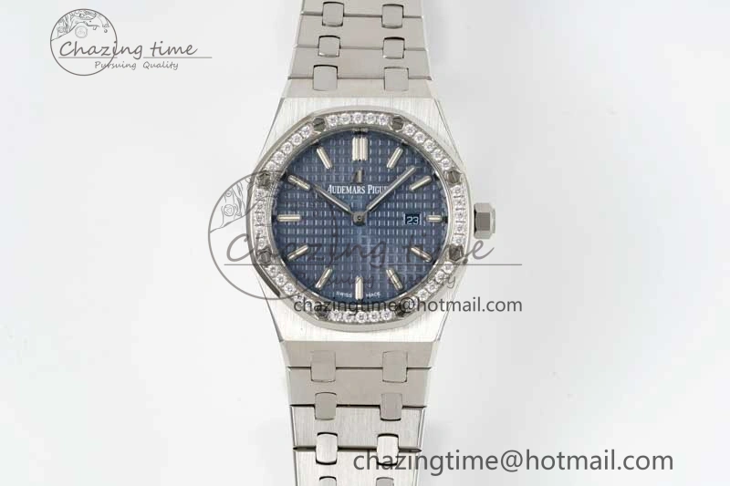 Royal Oak 33mm Ladies SS 8F Best Edition Blue Dial Diamonds Bezel on SS Bracelet Quartz Durable 4782