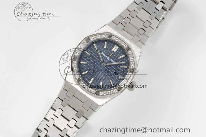Royal Oak 33mm Ladies SS 8F Best Edition Blue Dial Diamonds Bezel on SS Bracelet Quartz Durable 4782