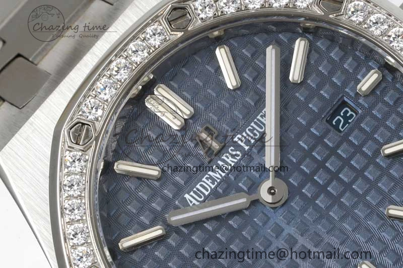 Royal Oak 33mm Ladies SS 8F Best Edition Blue Dial Diamonds Bezel on SS Bracelet Quartz Durable 4782