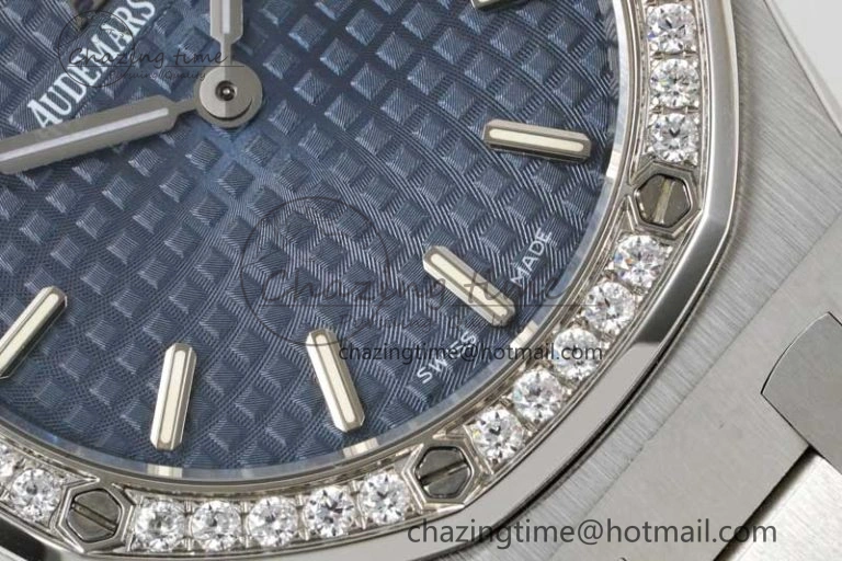 Royal Oak 33mm Ladies SS 8F Best Edition Blue Dial Diamonds Bezel on SS Bracelet Quartz Durable 4782