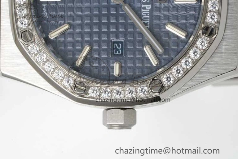 Royal Oak 33mm Ladies SS 8F Best Edition Blue Dial Diamonds Bezel on SS Bracelet Quartz Durable 4782