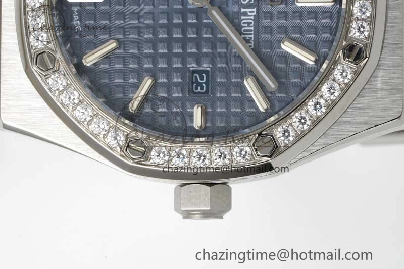 Royal Oak 33mm Ladies SS 8F Best Edition Blue Dial Diamonds Bezel on SS Bracelet Quartz Durable 4782