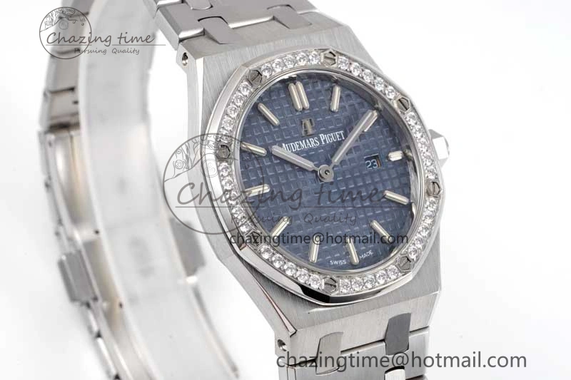 Royal Oak 33mm Ladies SS 8F Best Edition Blue Dial Diamonds Bezel on SS Bracelet Quartz Durable 4782