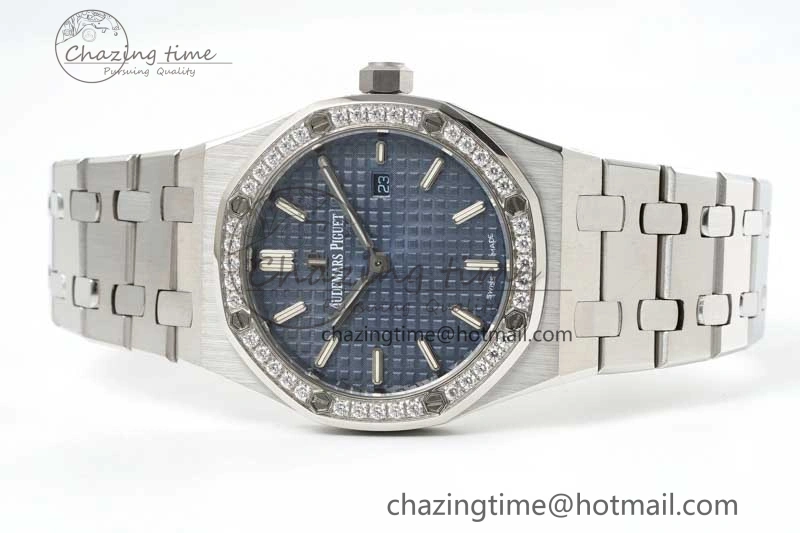 Royal Oak 33mm Ladies SS 8F Best Edition Blue Dial Diamonds Bezel on SS Bracelet Quartz Durable 4782