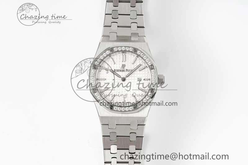 Modern Royal Oak 33mm Ladies SS 8F Best Edition White Dial Diamonds Bezel on SS Bracelet Quartz 4784