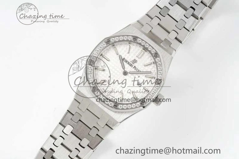 Modern Royal Oak 33mm Ladies SS 8F Best Edition White Dial Diamonds Bezel on SS Bracelet Quartz 4784