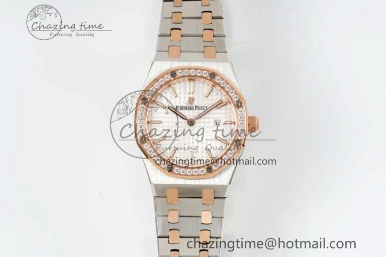 OdorResistant Royal Oak 33mm Ladies SS RG 8F Best Edition White Dial Diamonds Bezel on SS RG Bracelet Quartz 4781