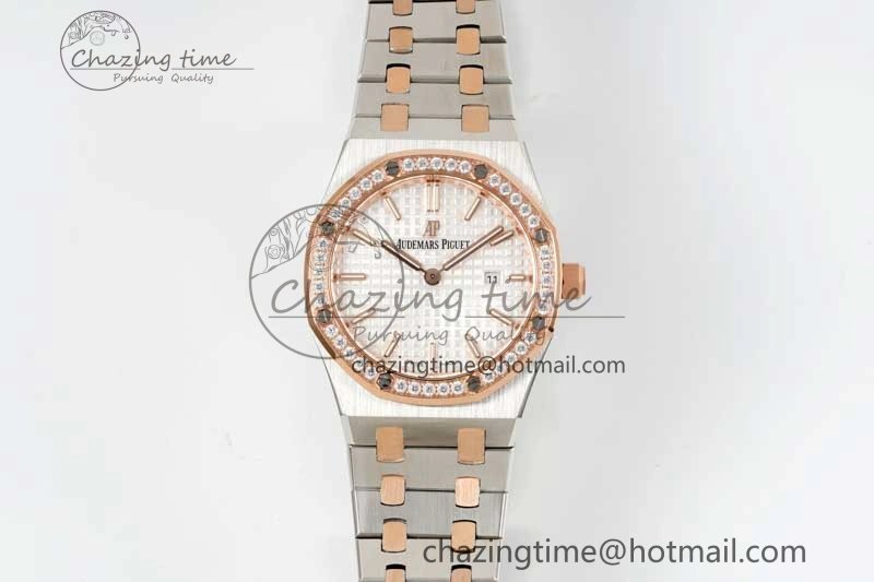 OdorResistant Royal Oak 33mm Ladies SS RG 8F Best Edition White Dial Diamonds Bezel on SS RG Bracelet Quartz 4781