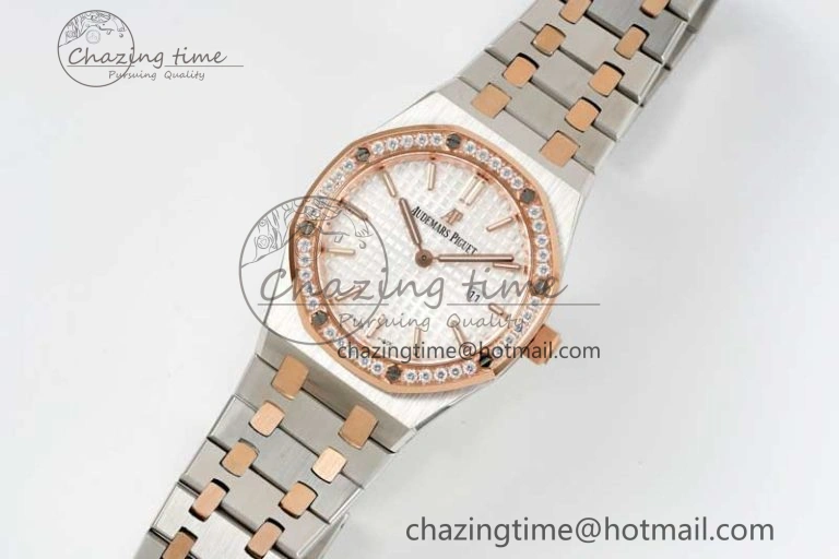 OdorResistant Royal Oak 33mm Ladies SS RG 8F Best Edition White Dial Diamonds Bezel on SS RG Bracelet Quartz 4781