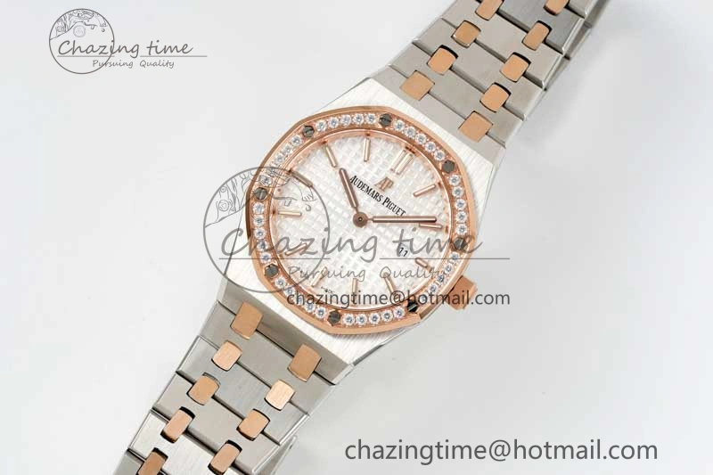 OdorResistant Royal Oak 33mm Ladies SS RG 8F Best Edition White Dial Diamonds Bezel on SS RG Bracelet Quartz 4781