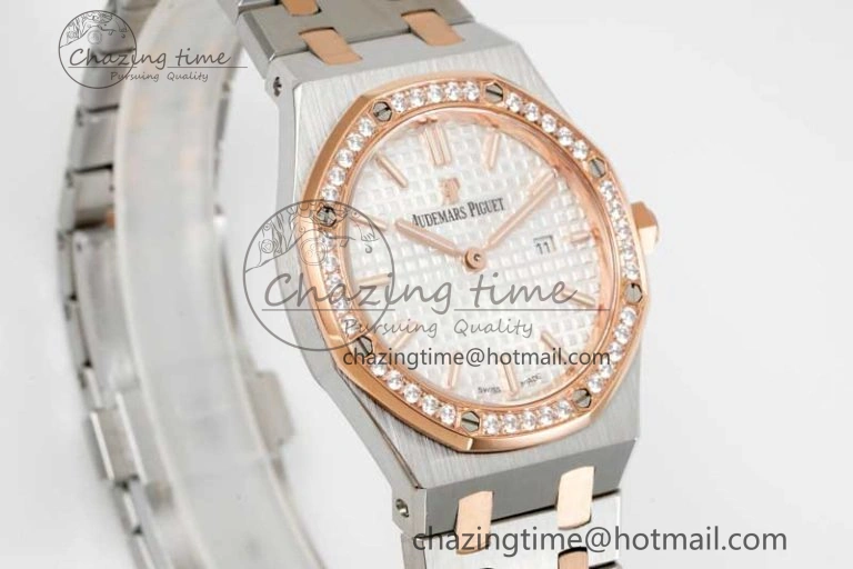OdorResistant Royal Oak 33mm Ladies SS RG 8F Best Edition White Dial Diamonds Bezel on SS RG Bracelet Quartz 4781