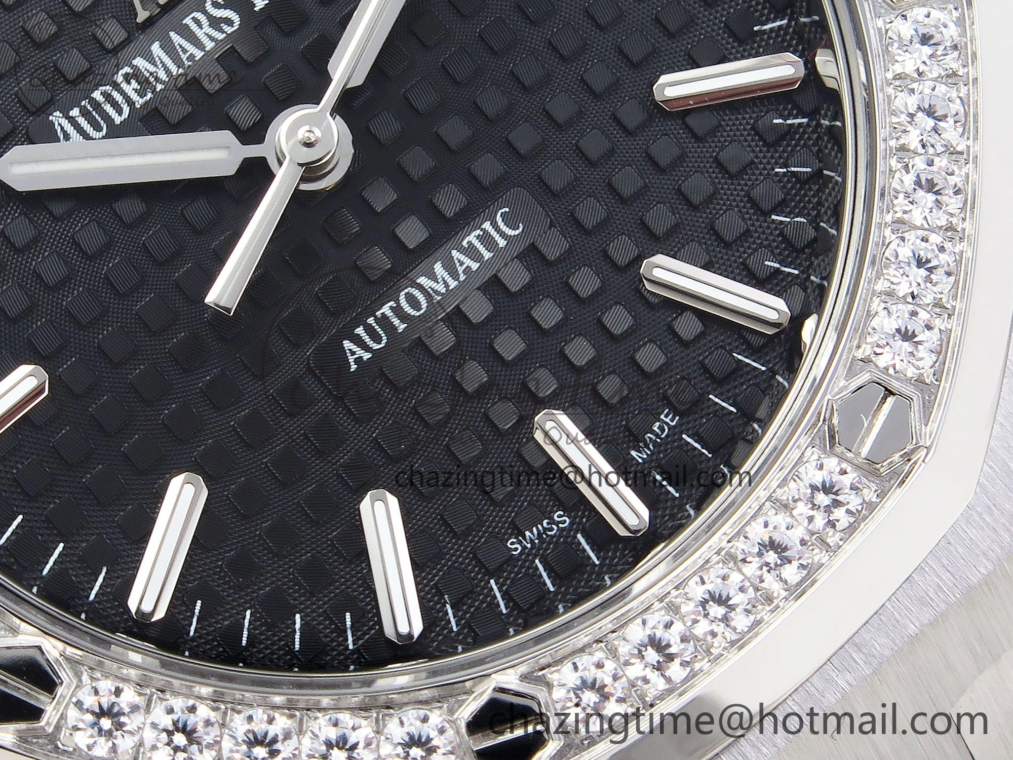 Breathable Royal Oak 37mm 15450 Diamond SS APSF 1:1 Best Edition Black Textured Dial on SS Bracelet SA3120 Super Clone 4432