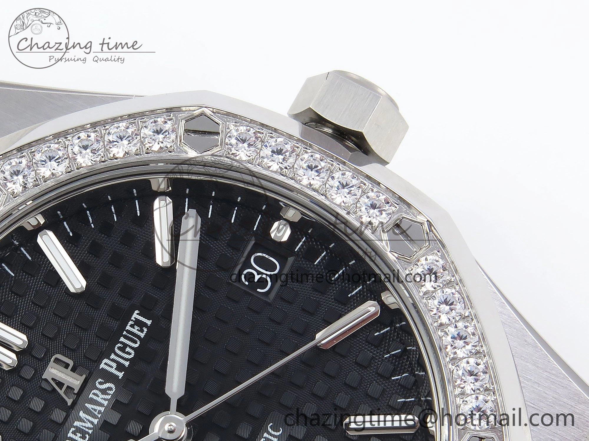 Breathable Royal Oak 37mm 15450 Diamond SS APSF 1:1 Best Edition Black Textured Dial on SS Bracelet SA3120 Super Clone 4432