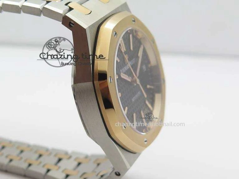 Practical Royal Oak 37mm 15450 RG Bezel JF 1:1 Best Edition Black Dial On SS RG Bracelet A 5058