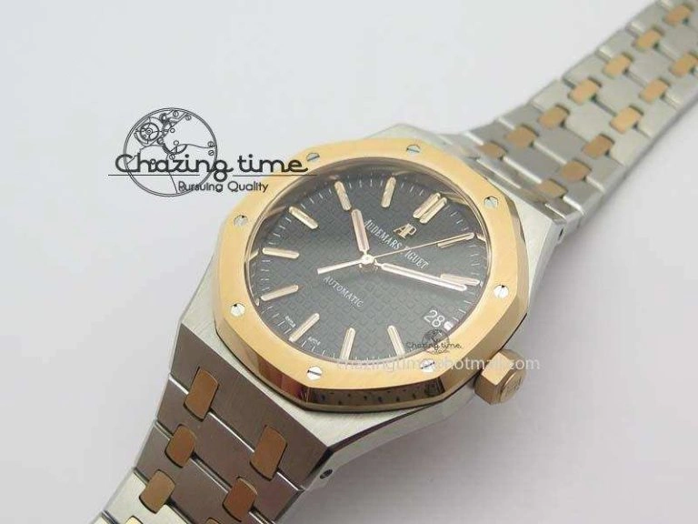 Practical Royal Oak 37mm 15450 RG Bezel JF 1:1 Best Edition Black Dial On SS RG Bracelet A 5058