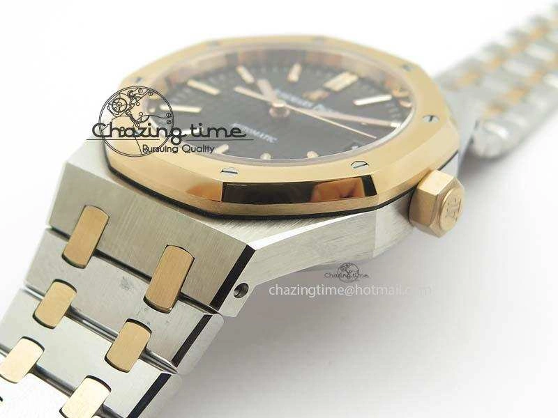Practical Royal Oak 37mm 15450 RG Bezel JF 1:1 Best Edition Black Dial On SS RG Bracelet A 5058