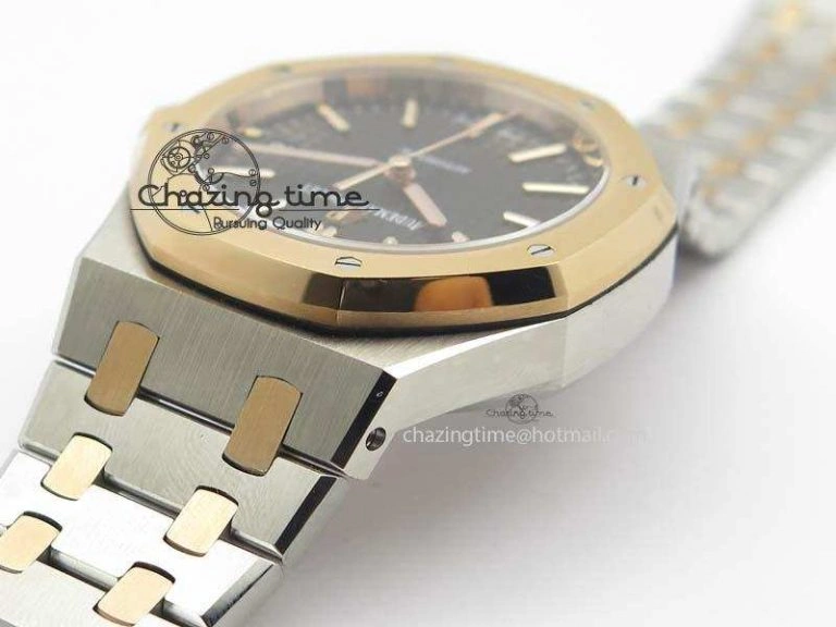 Practical Royal Oak 37mm 15450 RG Bezel JF 1:1 Best Edition Black Dial On SS RG Bracelet A 5058