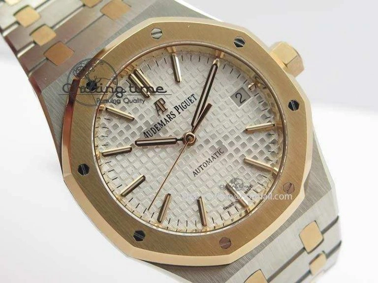Royal Oak 37mm 15450 RG Bezel JF 1:1 Best Edition Silver Dial On SS RG Bracelet A Effortless 5061