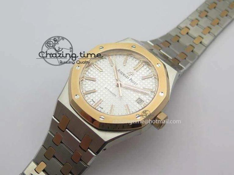 Royal Oak 37mm 15450 RG Bezel JF 1:1 Best Edition Silver Dial On SS RG Bracelet A Effortless 5061