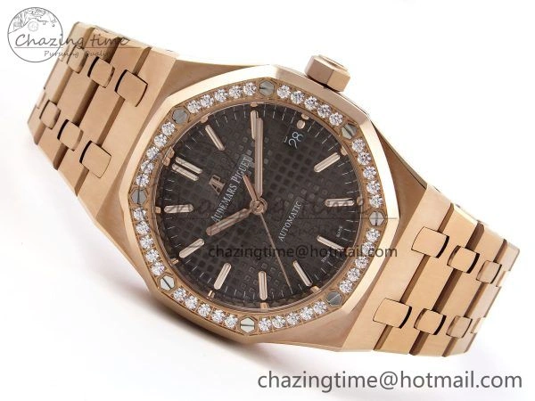 Original Royal Oak 37mm 15450 RG Diamonds Bezel IPF Best Edition Brown Dial on RG Bracelet SA3120 Super Clone 4413