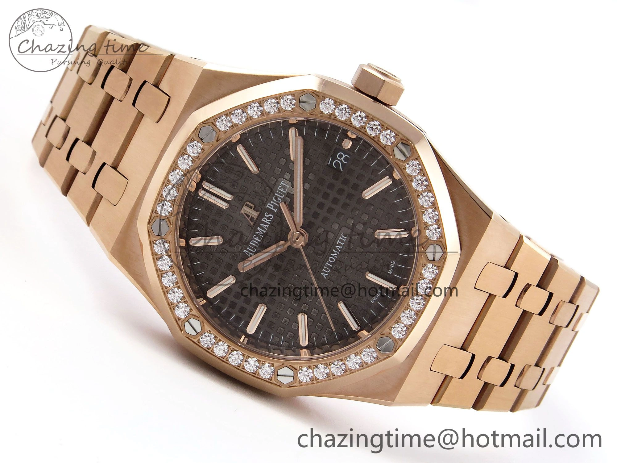 Original Royal Oak 37mm 15450 RG Diamonds Bezel IPF Best Edition Brown Dial on RG Bracelet SA3120 Super Clone 4413