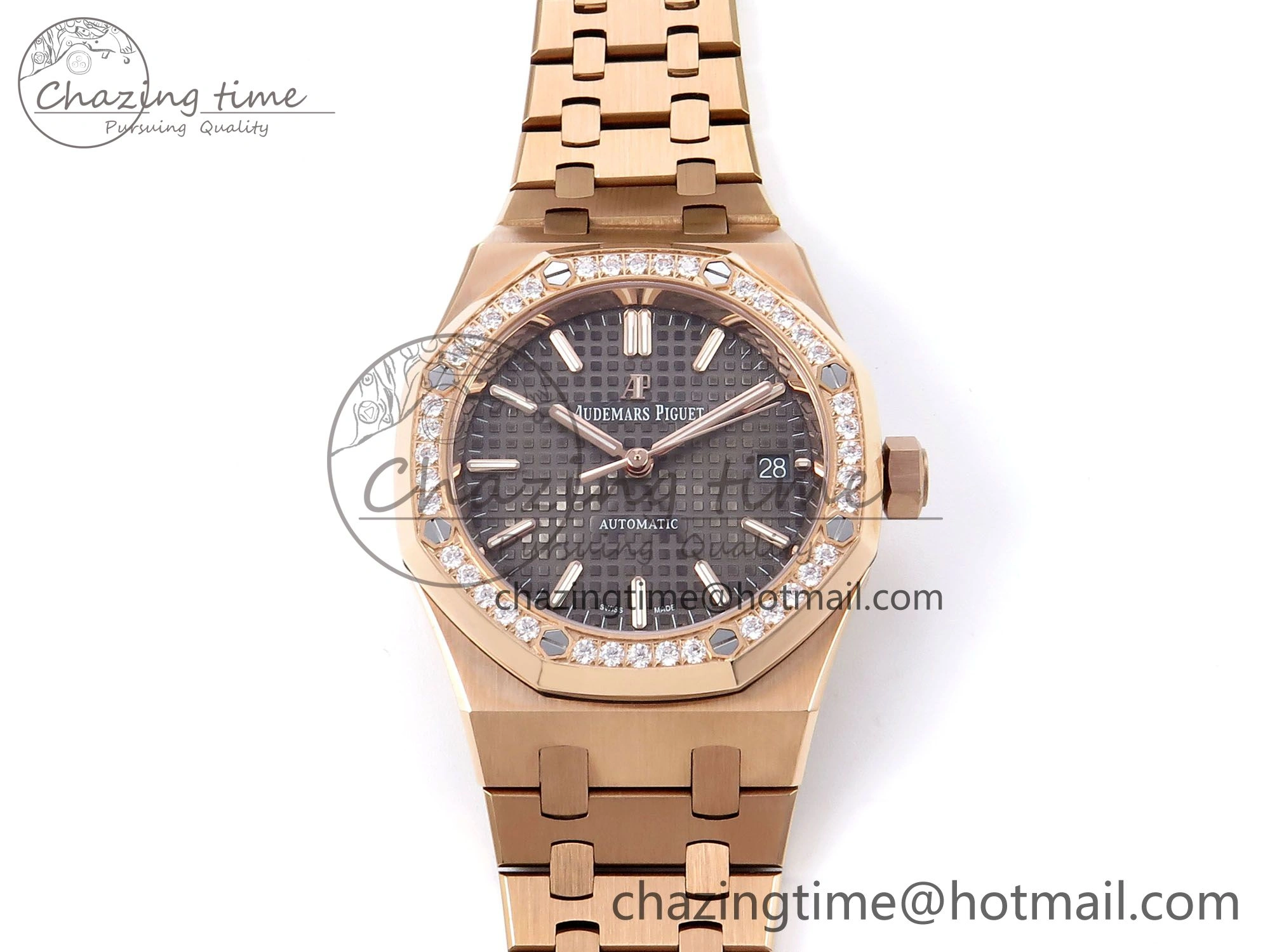 Original Royal Oak 37mm 15450 RG Diamonds Bezel IPF Best Edition Brown Dial on RG Bracelet SA3120 Super Clone 4413