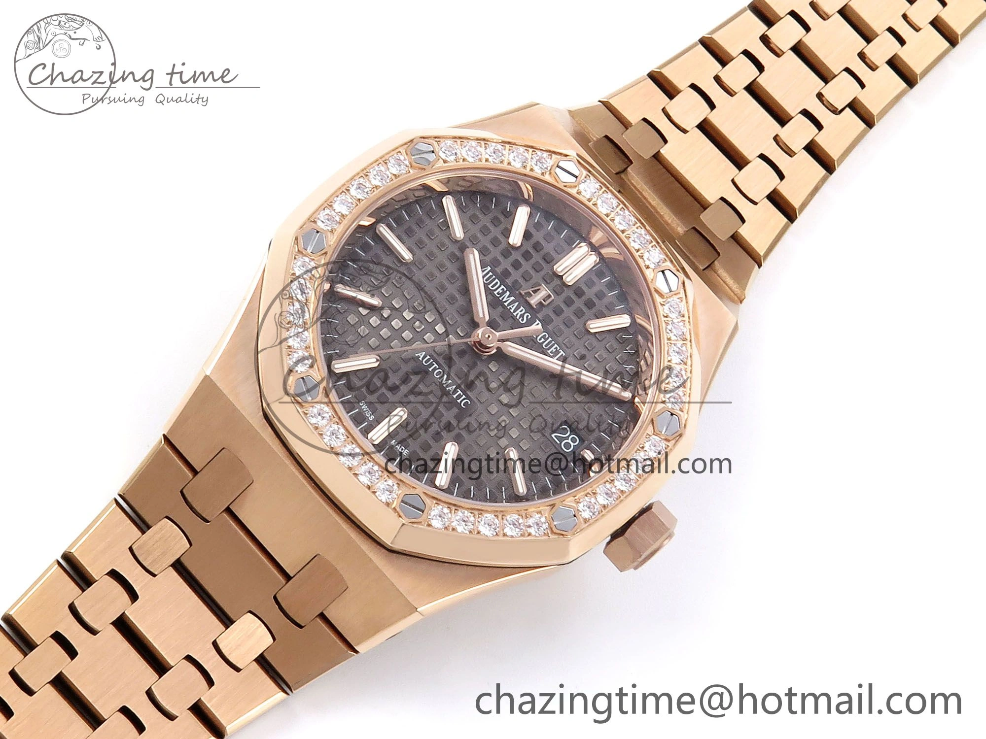 Original Royal Oak 37mm 15450 RG Diamonds Bezel IPF Best Edition Brown Dial on RG Bracelet SA3120 Super Clone 4413