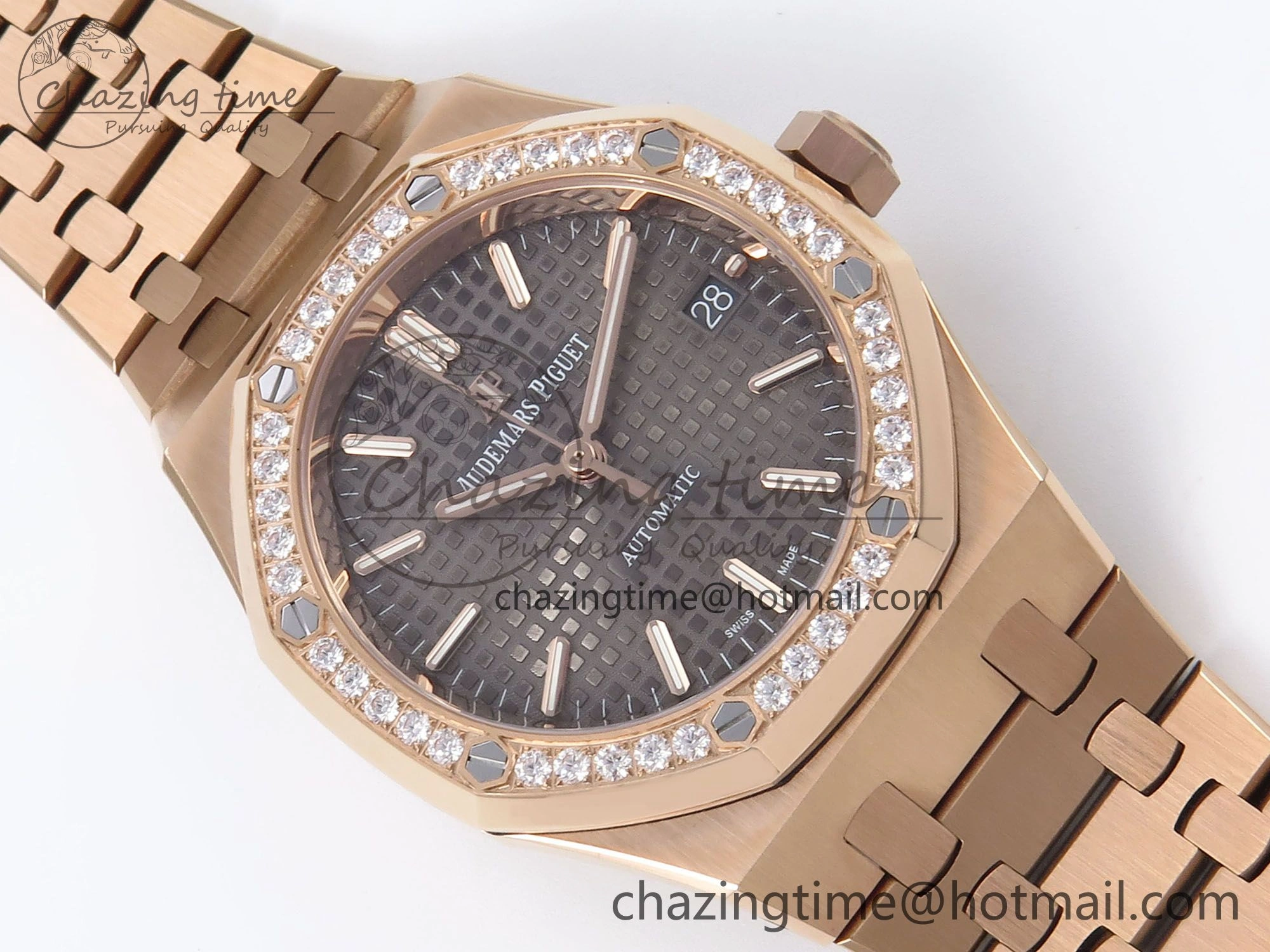 Original Royal Oak 37mm 15450 RG Diamonds Bezel IPF Best Edition Brown Dial on RG Bracelet SA3120 Super Clone 4413