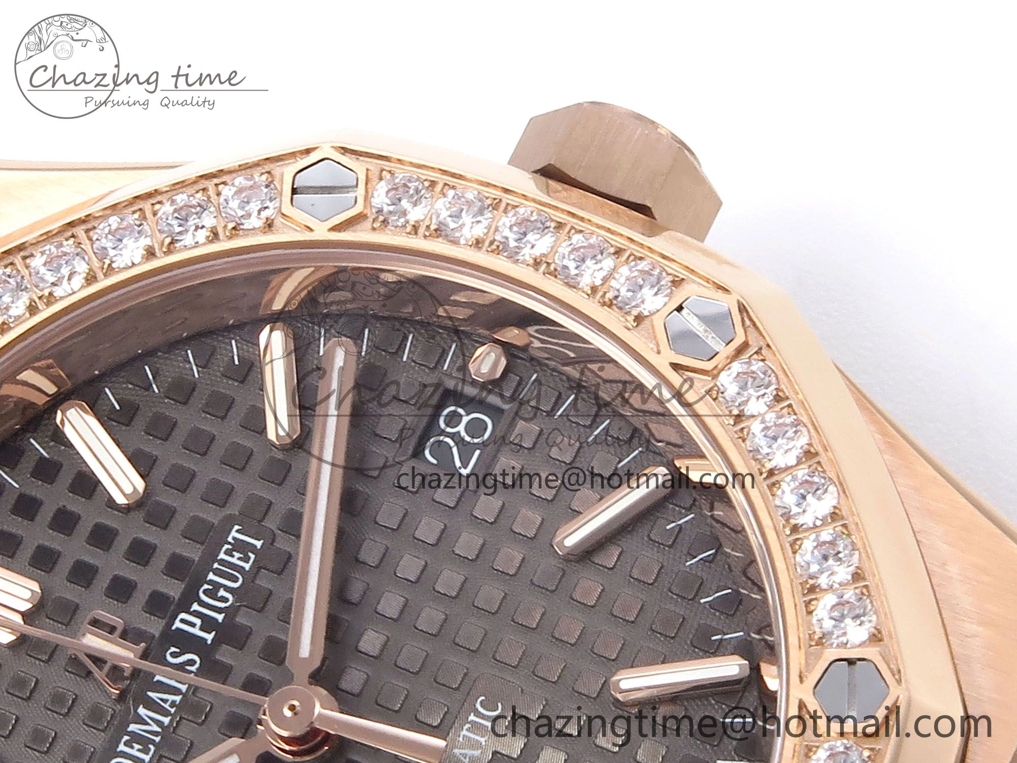 Original Royal Oak 37mm 15450 RG Diamonds Bezel IPF Best Edition Brown Dial on RG Bracelet SA3120 Super Clone 4413