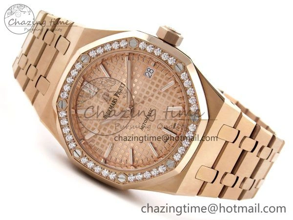 Royal Oak 37mm 15450 RG Diamonds Bezel IPF Best Edition RG Dial on RG Bracelet SA3120 Super Clone Stretchable 4423