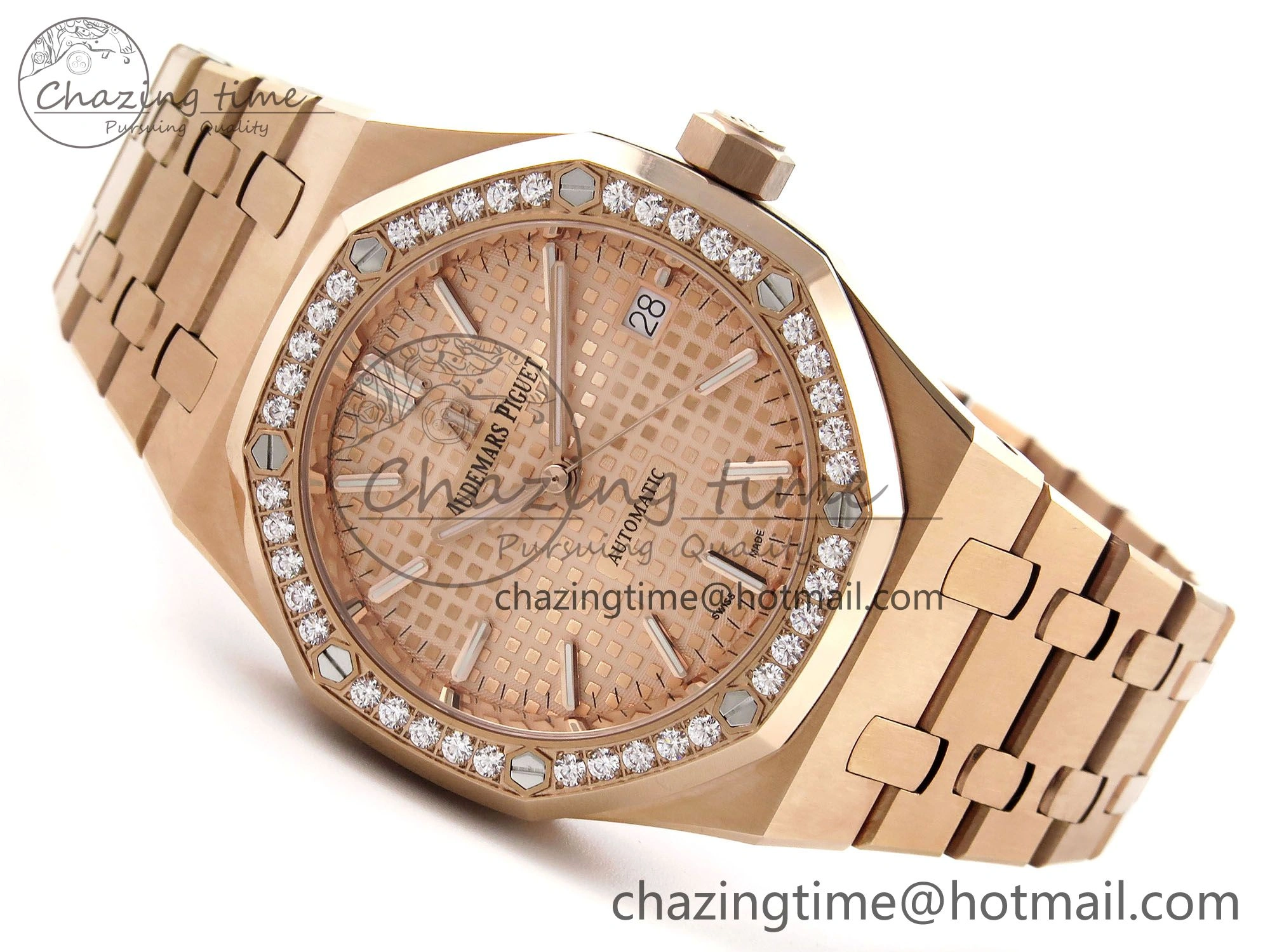 Royal Oak 37mm 15450 RG Diamonds Bezel IPF Best Edition RG Dial on RG Bracelet SA3120 Super Clone Stretchable 4423
