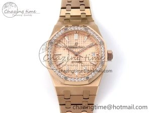 Royal Oak 37mm 15450 RG Diamonds Bezel IPF Best Edition RG Dial on RG Bracelet SA3120 Super Clone Stretchable 4423