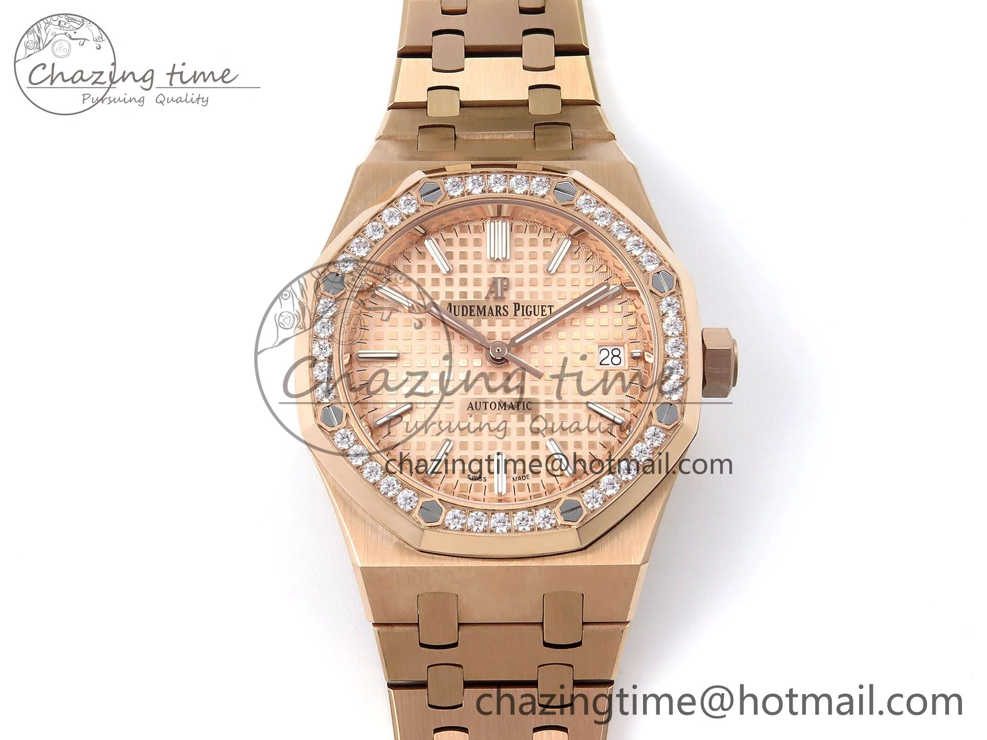 Royal Oak 37mm 15450 RG Diamonds Bezel IPF Best Edition RG Dial on RG Bracelet SA3120 Super Clone Stretchable 4423