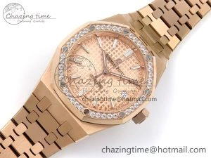 Royal Oak 37mm 15450 RG Diamonds Bezel IPF Best Edition RG Dial on RG Bracelet SA3120 Super Clone Stretchable 4423