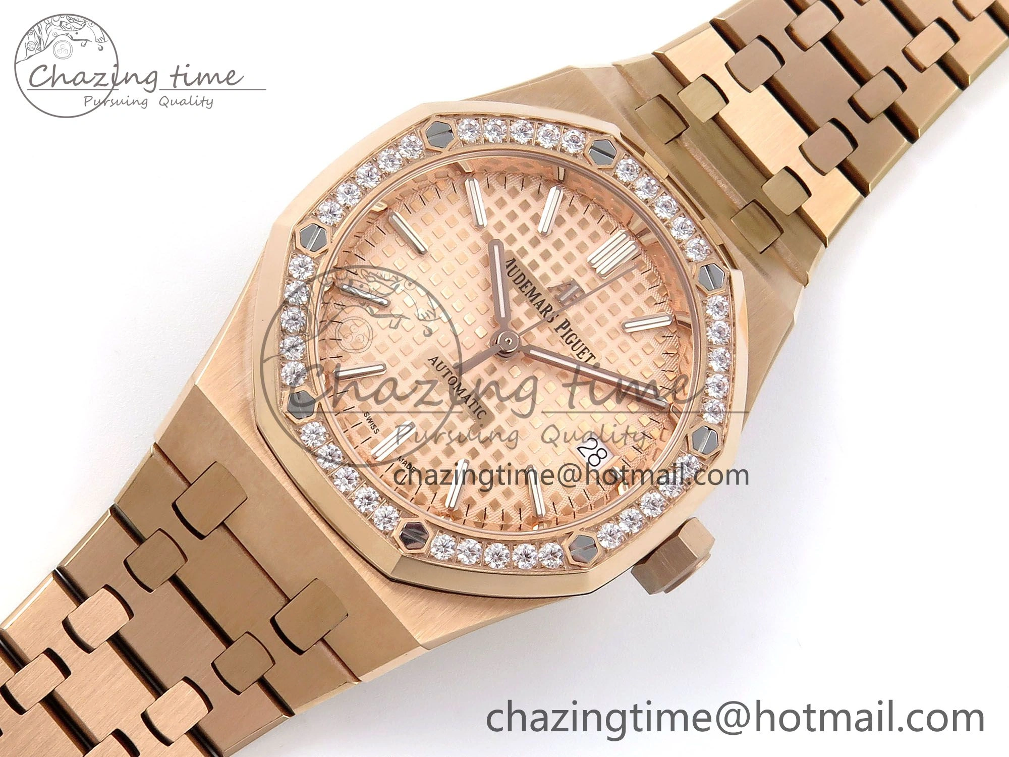Royal Oak 37mm 15450 RG Diamonds Bezel IPF Best Edition RG Dial on RG Bracelet SA3120 Super Clone Stretchable 4423