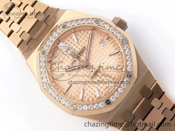 Royal Oak 37mm 15450 RG Diamonds Bezel IPF Best Edition RG Dial on RG Bracelet SA3120 Super Clone Stretchable 4423
