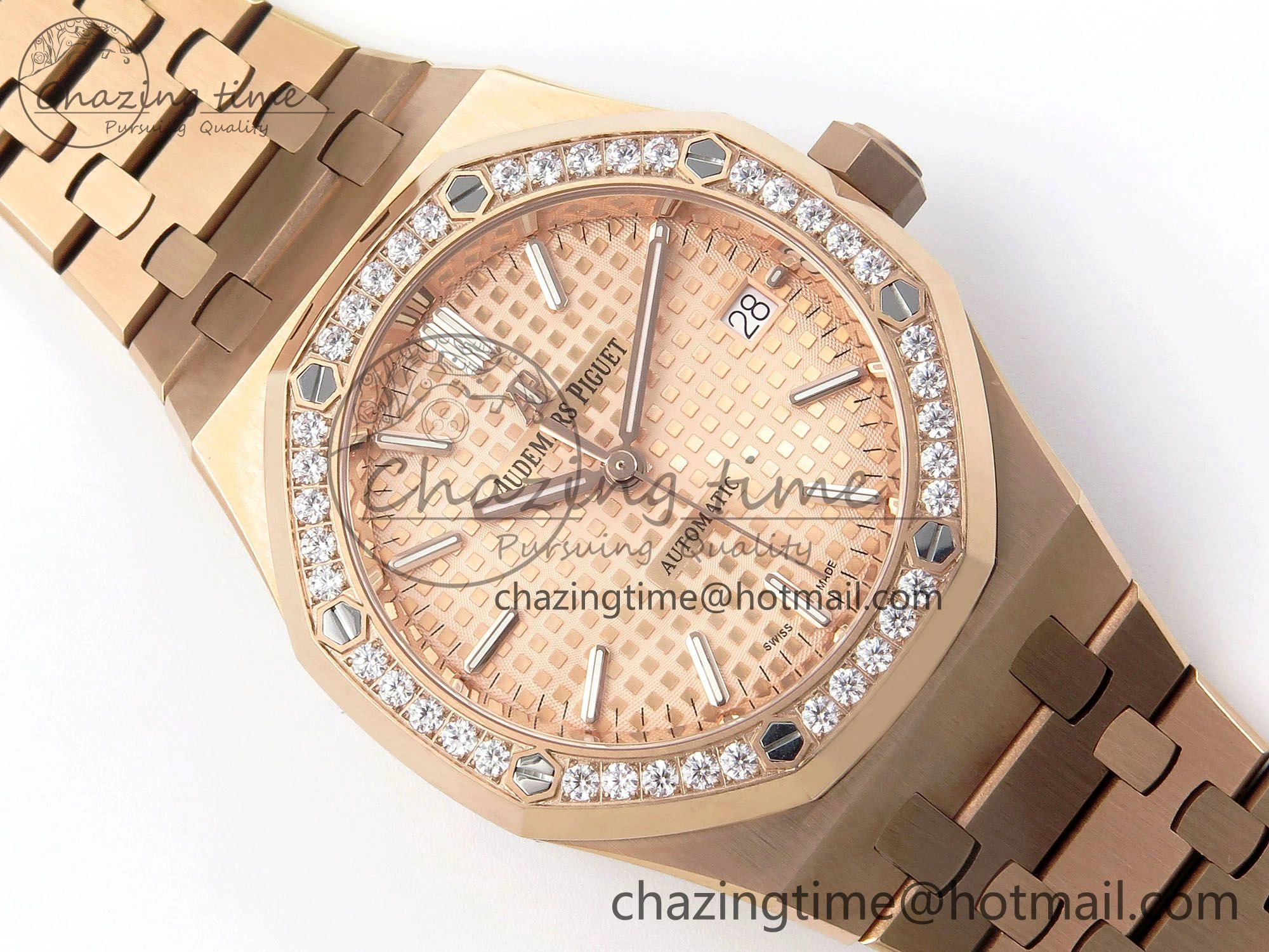 Royal Oak 37mm 15450 RG Diamonds Bezel IPF Best Edition RG Dial on RG Bracelet SA3120 Super Clone Stretchable 4423