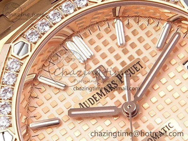 Royal Oak 37mm 15450 RG Diamonds Bezel IPF Best Edition RG Dial on RG Bracelet SA3120 Super Clone Stretchable 4423