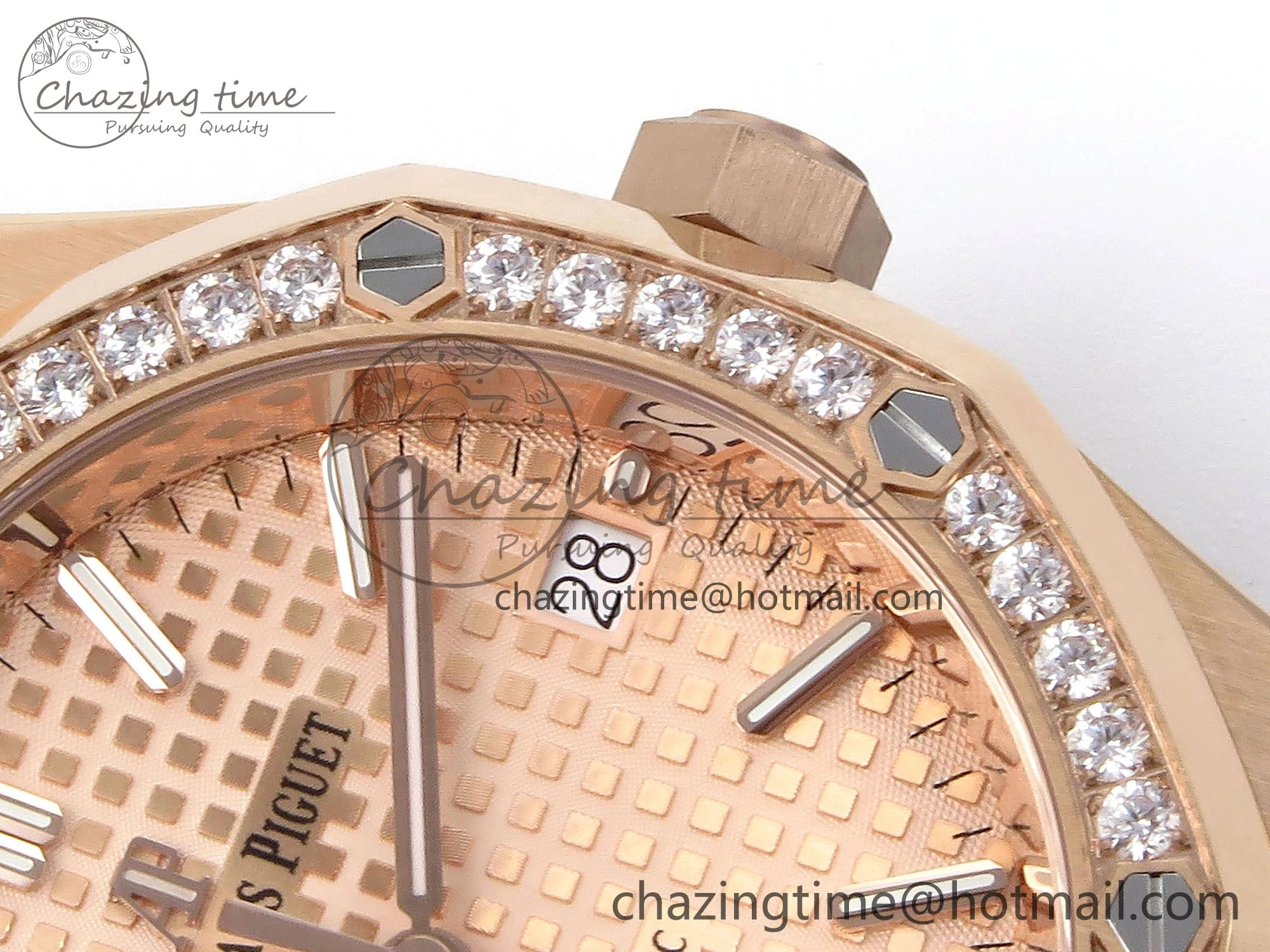 Royal Oak 37mm 15450 RG Diamonds Bezel IPF Best Edition RG Dial on RG Bracelet SA3120 Super Clone Stretchable 4423