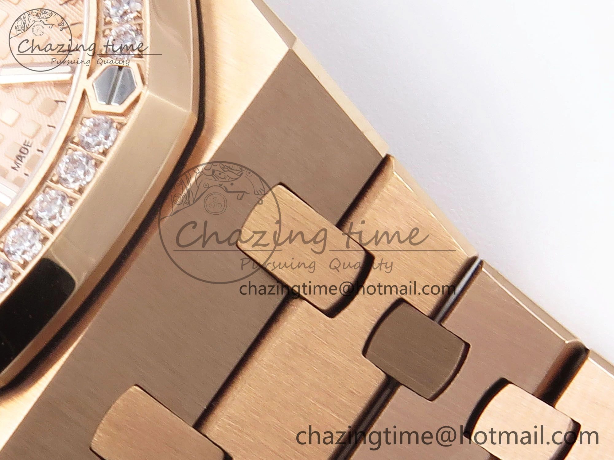 Royal Oak 37mm 15450 RG Diamonds Bezel IPF Best Edition RG Dial on RG Bracelet SA3120 Super Clone Stretchable 4423
