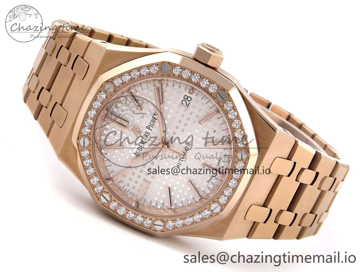 Royal Oak 37mm 15450 RG Diamonds Bezel IPF Best Edition White Dial on RG Bracelet SA3120 Super Clone Unique 4421