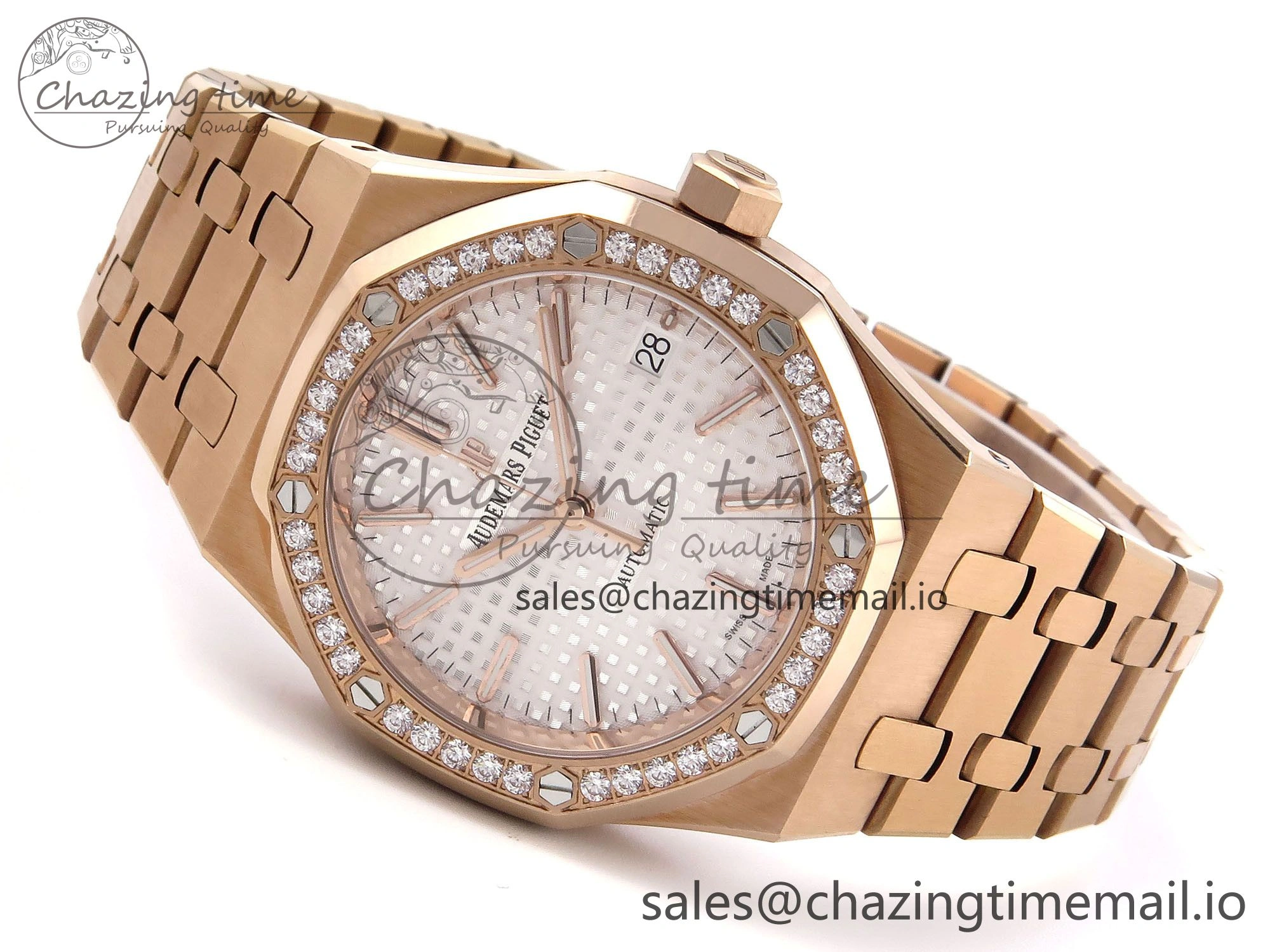 Royal Oak 37mm 15450 RG Diamonds Bezel IPF Best Edition White Dial on RG Bracelet SA3120 Super Clone Unique 4421