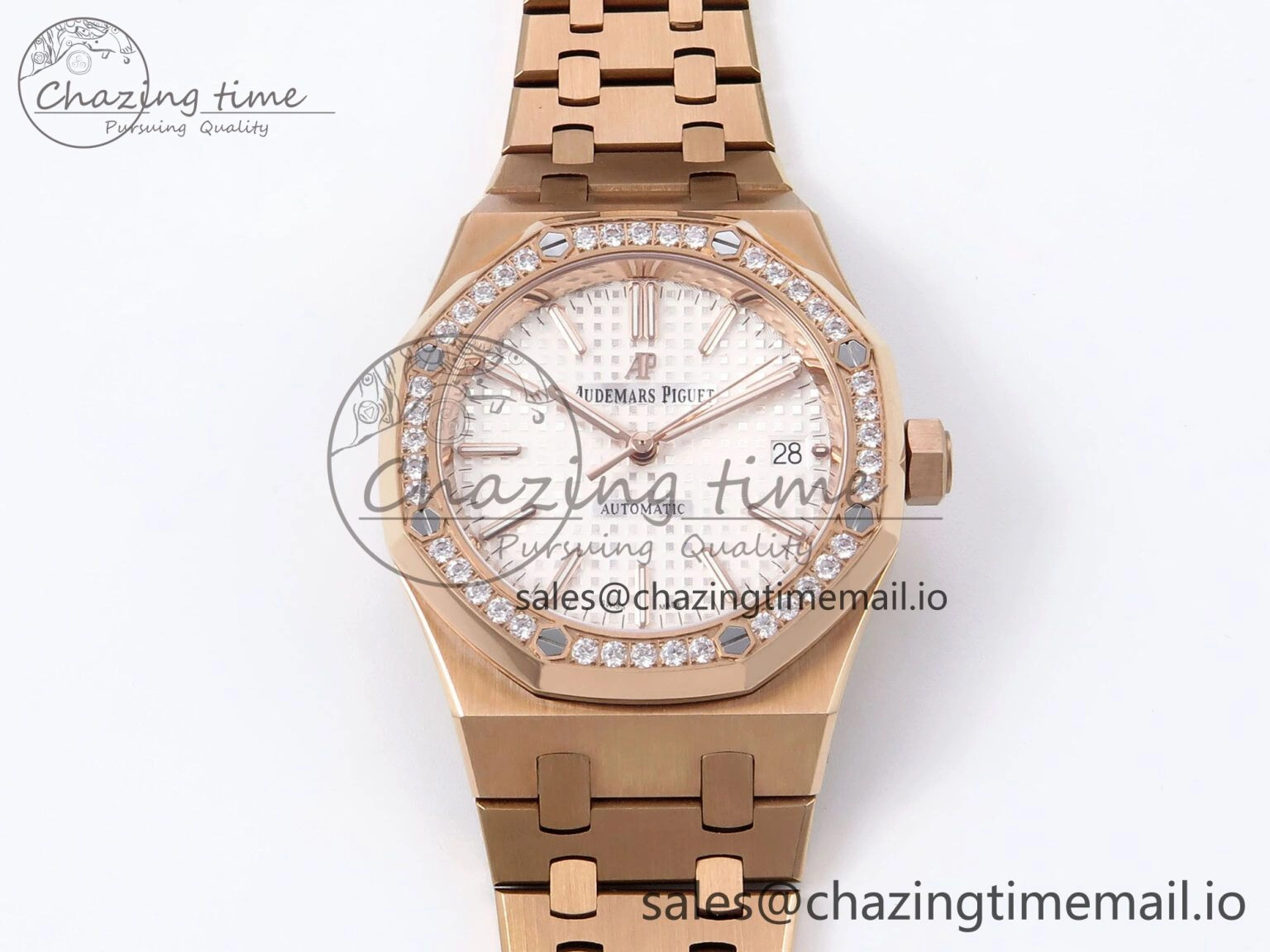 Royal Oak 37mm 15450 RG Diamonds Bezel IPF Best Edition White Dial on RG Bracelet SA3120 Super Clone Unique 4421